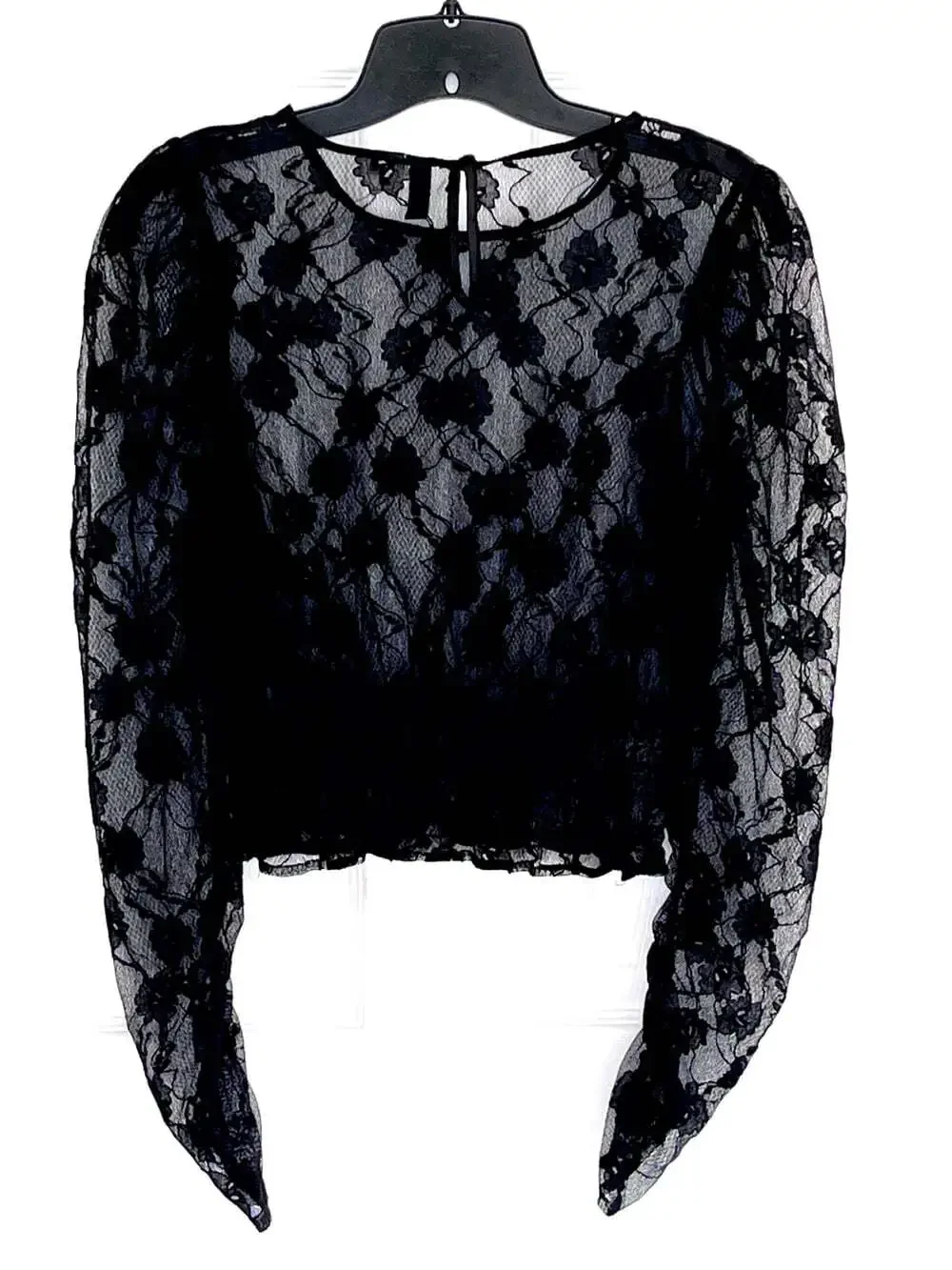 H&M Divided Womens Sheer Black Floral Lace Top Sz S Romantic Goth Whimsigoth